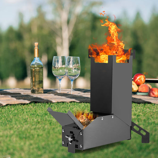 Flag Village Black Titanium Portable Stainless Steel Folding Camping BBQ Wood Stove
