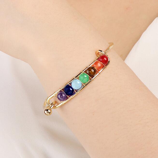 Flag Village Boho charm silver bracelets natural stones beads bracelet 7 chakra healing balance bracelets bracelets jewelry gifts for women