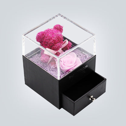 Flag Village Teddy Bear Preserved Flower Jewelry Box Gift