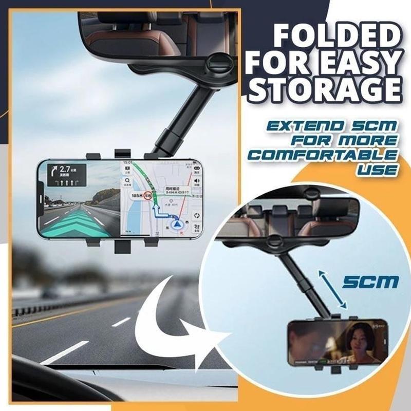 Flag Village Auto Tools Rearview Mirror Phone Holder For Car Rotatable And Retractable Car Phone Holder Multifunctional 360 Rear View Mirror Phone Holder Suitable For All Mobile Phones And All Car
