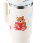 Flag Village 40 Oz Tumbler With Handle Straw Insulated, Stainless Steel Spill Proof Vacuum Coffee Cup Tumbler With Lid Tapered Mug Gifts For Valentine Lover Suitable For Car Gym Office Travel
