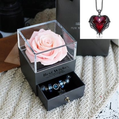 Flag Village Valentines Day Gift Women Rose Jewelry Box Dried Flower Real Flowers Eternal Roses In Box