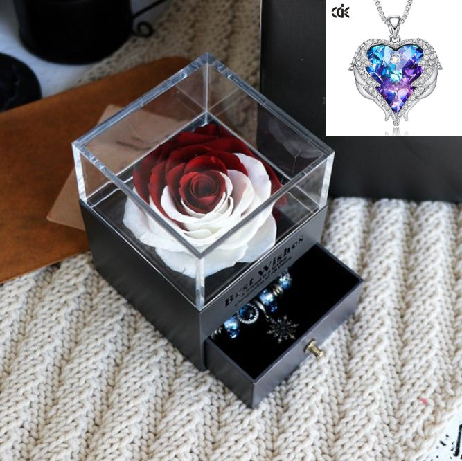Flag Village Valentines Day Gift Women Rose Jewelry Box Dried Flower Real Flowers Eternal Roses In Box