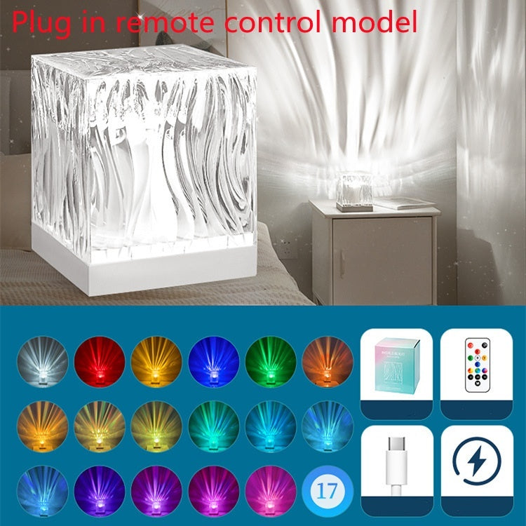 Flag Village LED Water Ripple Ambient Night Light USB Rotating Projection Crystal Table Lamp RGB Dimmable Home Decoration 16 Color Gifts