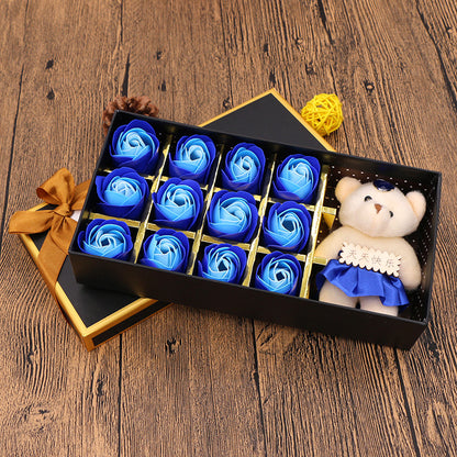 Flag Village Valentine's Day Gift Box Soap Flower Tanabata Festival Creative Gift Eternal Flower 12 Bear Rose Soap Flower
