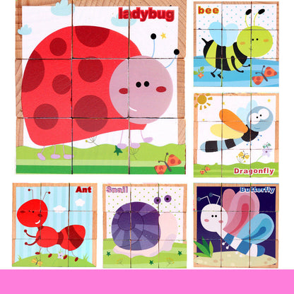 Flag Village High-grade Six-face Picture Wooden Jigsaw 3D Puzzle Toys Children's Early Educational Toy Cube Jigsaw Puzzle Baby Kids Gifts