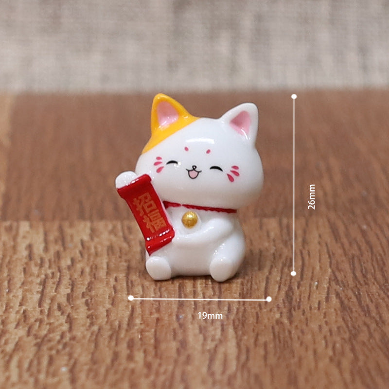 Flag Village Micro Landscape Ornaments Cute Lucky Cat Resin Crafts Car Center Console Decoration Home Decoration Gifts
