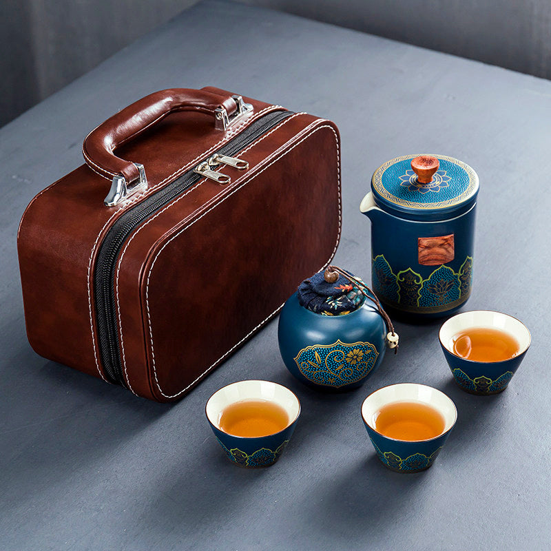 Flag Village Ceramic Portable Travel Tea Set Gift Box