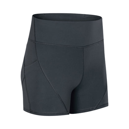 Flag Village SHINBENE Anti-sweat Plain Sport Athletic Shorts Women High Waisted Soft Cotton Feel Fitness Yoga Shorts with Two Side Pocket