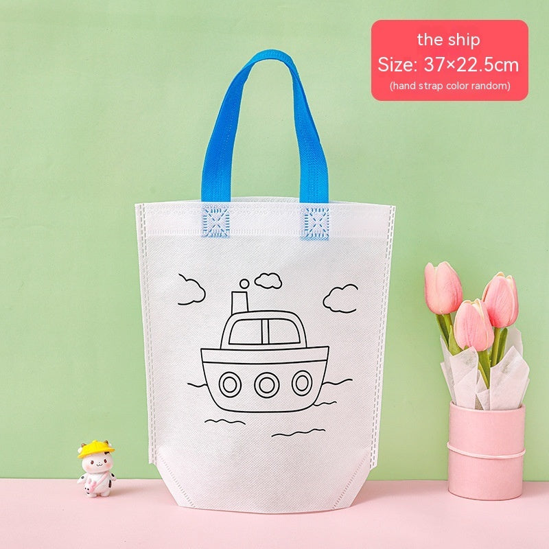 Flag Village Children's Handmade DIY Painting Doodle Bag Kindergarten Gifts Cartoon Non-woven Painting Color Filling Woven Handbag
