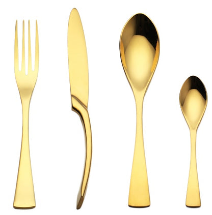 Flag Village 4PCS Set Black Stainless Steel Cutlery Korean Dinnerware Set Gifts Mirror Polishing Silverware Sets Scoop Knife and Fork Sets