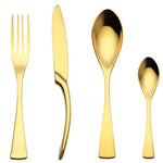 Flag Village 4PCS Set Black Stainless Steel Cutlery Korean Dinnerware Set Gifts Mirror Polishing Silverware Sets Scoop Knife and Fork Sets