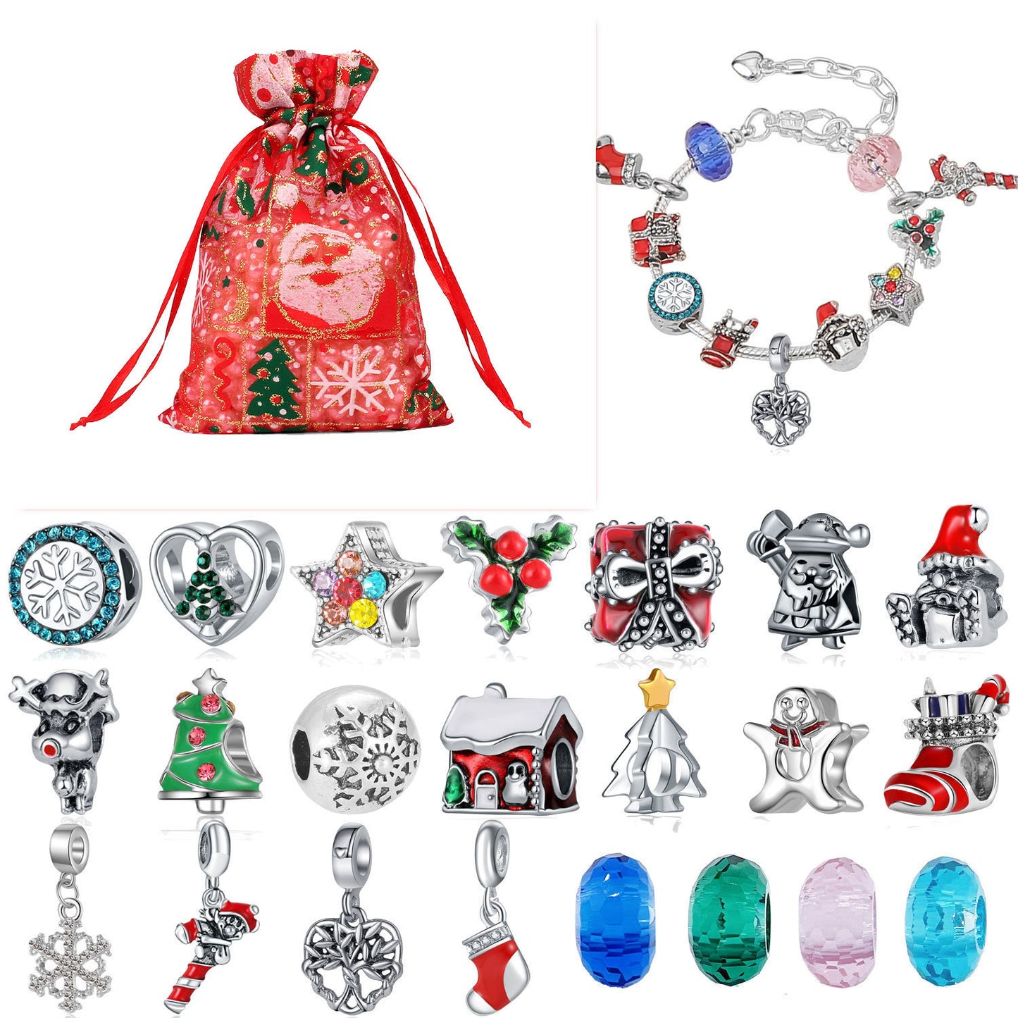 Flag Village Christmas Countdown Calendar Gift Box Set Diy Beaded Bracelet