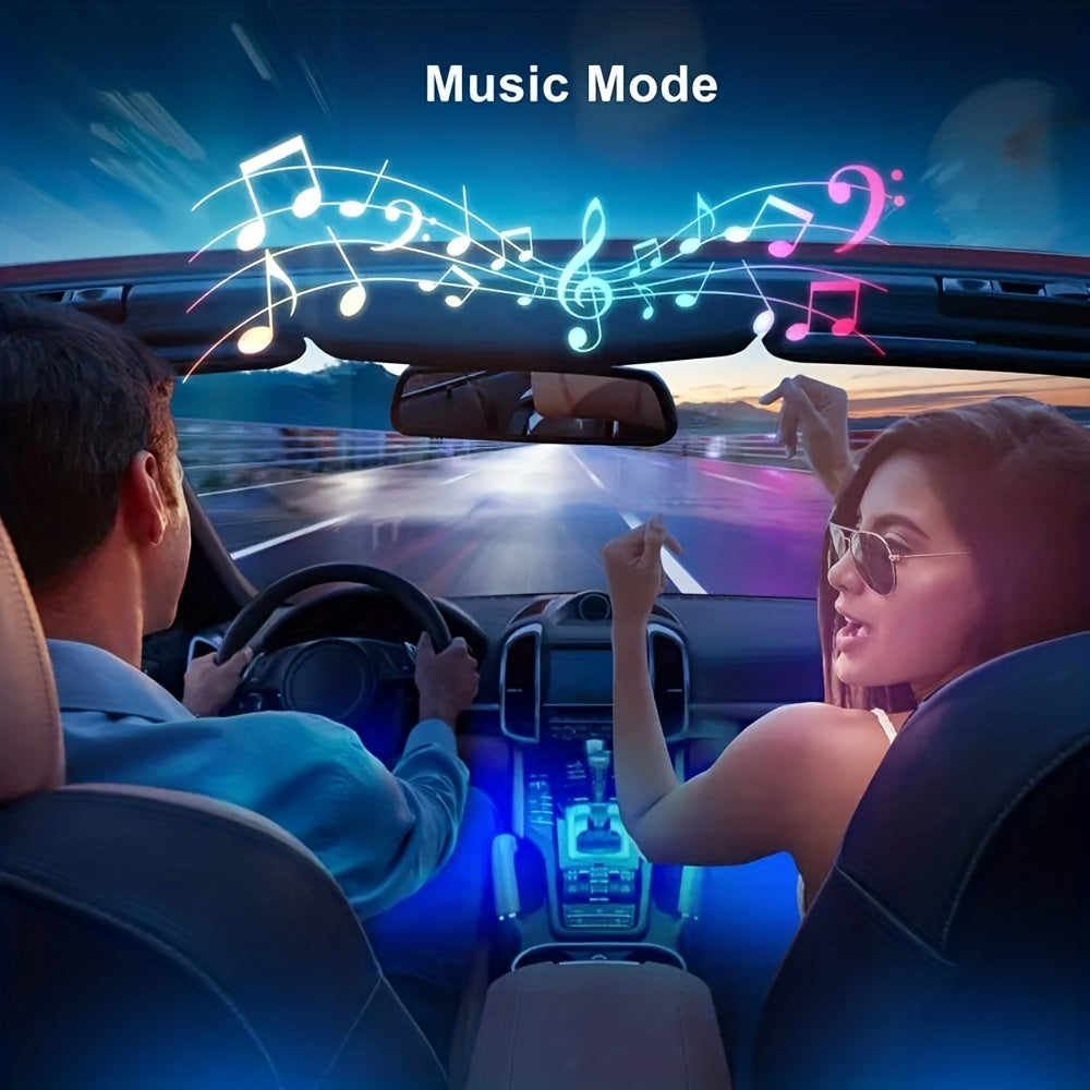 Flag Village Auto Tools Auto LED RGB Interior Atmosphere Strip Light Decorative Foot Lamp With USB Wireless Remote Music Control Multiple Modes For Car