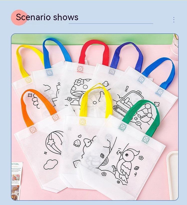 Flag Village Children's Handmade DIY Painting Doodle Bag Kindergarten Gifts Cartoon Non-woven Painting Color Filling Woven Handbag