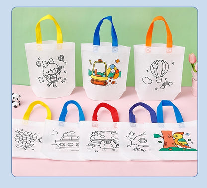 Flag Village Children's Handmade DIY Painting Doodle Bag Kindergarten Gifts Cartoon Non-woven Painting Color Filling Woven Handbag