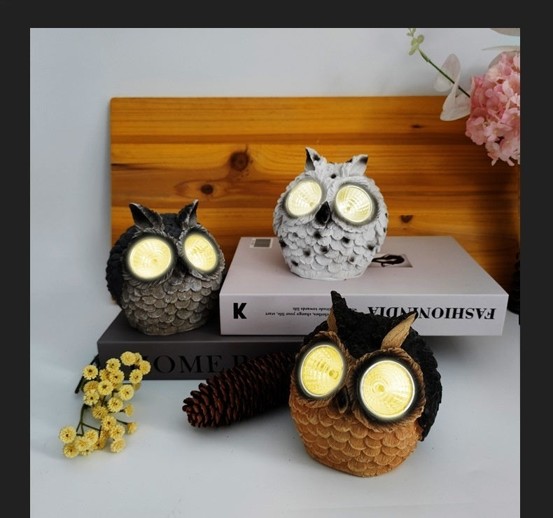 Flag Village Solar Resin Owl Decorative Products LED Lights Creative Outdoor Courtyard Decoration Gifts