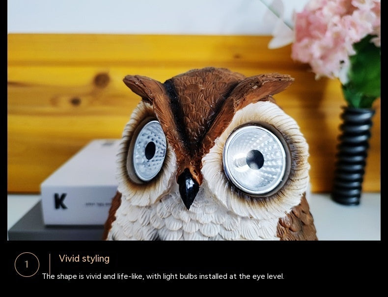 Flag Village Solar Resin Owl Decorative Products LED Lights Creative Outdoor Courtyard Decoration Gifts