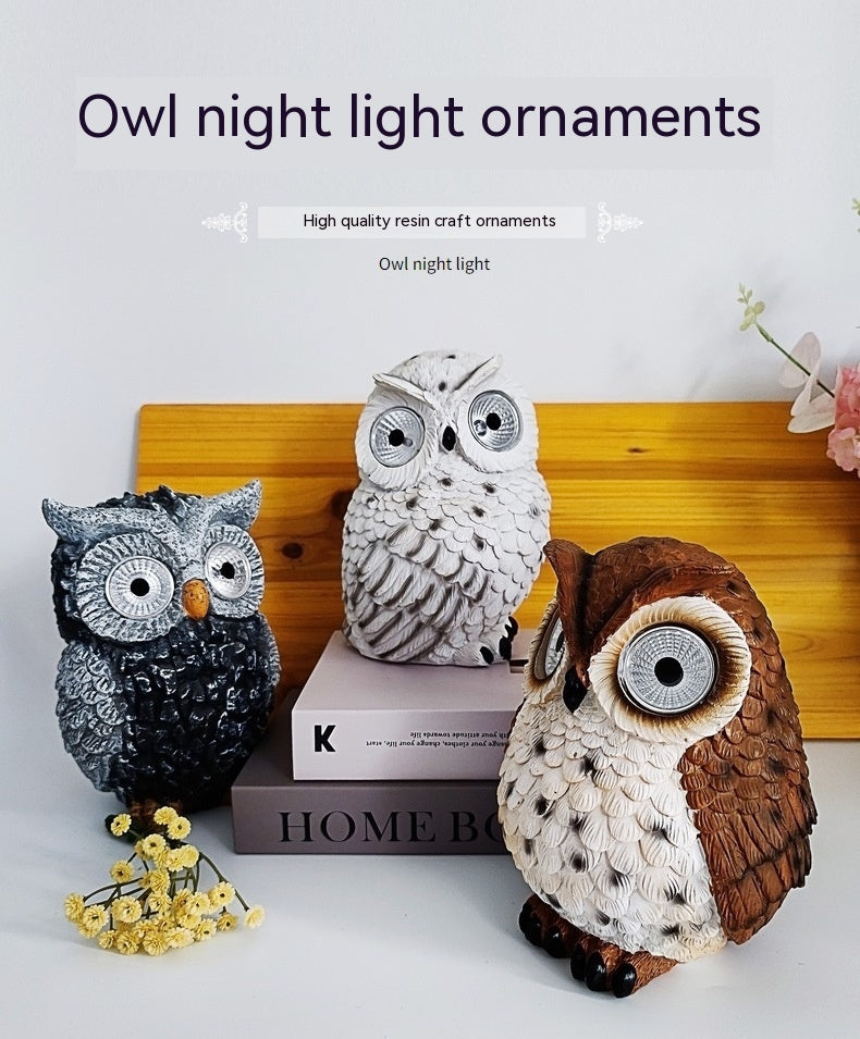 Flag Village Solar Resin Owl Decorative Products LED Lights Creative Outdoor Courtyard Decoration Gifts