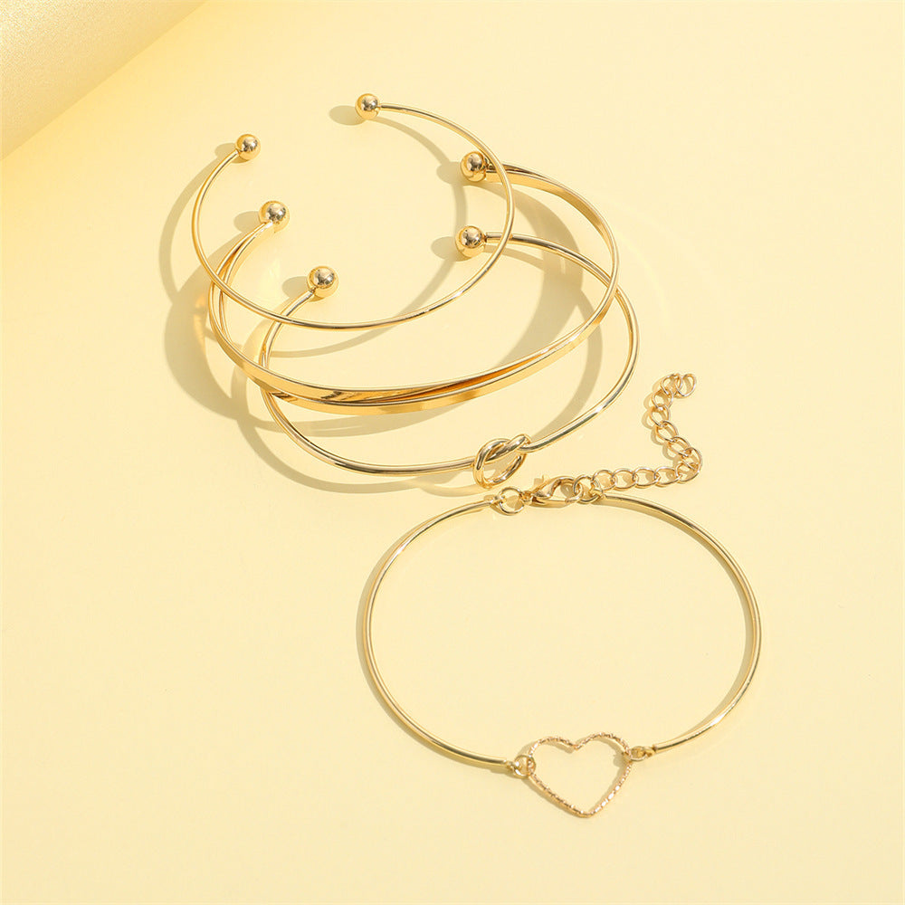 Flag Village Vintage Gold Crystal Heart Letter Love Bangle Bracelet For Women Fashion Multi-layer Geometric Charm Bracelets Jewelry Gifts
