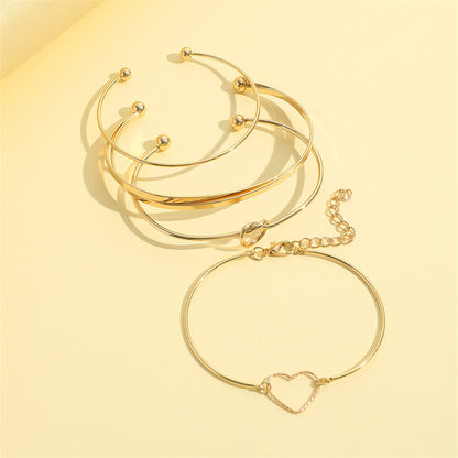 Flag Village Vintage Gold Crystal Heart Letter Love Bangle Bracelet For Women Fashion Multi-layer Geometric Charm Bracelets Jewelry Gifts