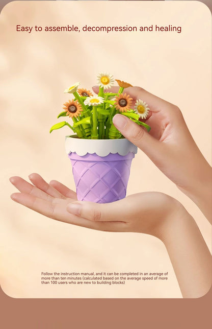 Flag Village Bouquet Plant Potted Rose Handmade DIY Assembling Puzzle Building Blocks Toy Children Gifts
