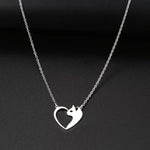 Flag Village Women's Fashion Jewelry Stainless Steel Necklaces Heart Cat Hollow Pendant Choker Clavicle Chain Charm Fashion Necklaces For Women Jewelry Girls Gifts