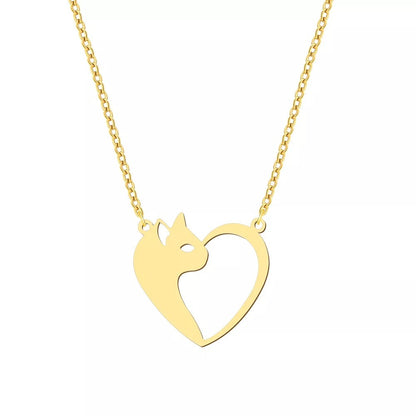 Flag Village Women's Fashion Jewelry Stainless Steel Necklaces Heart Cat Hollow Pendant Choker Clavicle Chain Charm Fashion Necklaces For Women Jewelry Girls Gifts