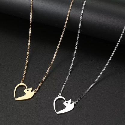 Flag Village Women's Fashion Jewelry Stainless Steel Necklaces Heart Cat Hollow Pendant Choker Clavicle Chain Charm Fashion Necklaces For Women Jewelry Girls Gifts
