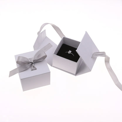 Flag Village Jewelry Boxes Paper Gray White Color Ribbon Bowknot For Gift Present Ring Earring Packing Display Box