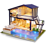 Flag Village Doll House Wooden Furniture Diy House Miniature Box Puzzle Assemble 3D Miniaturas Dollhouse Kits Toys For Children Birthday Gift