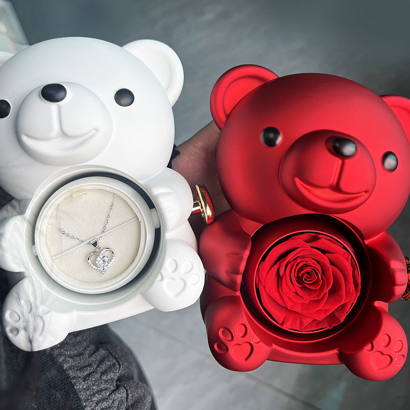 Flag Village Rotating Bear Gift Box Rose Jewelry Box