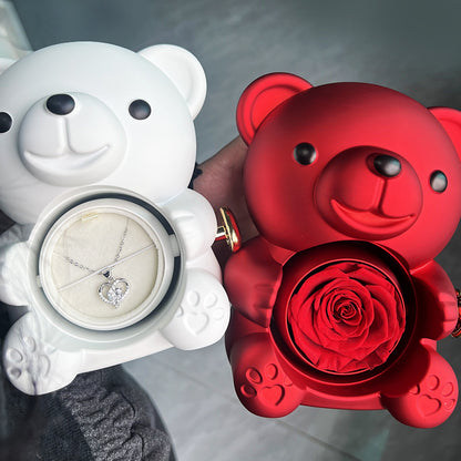Flag Village Rotating Bear Gift Box Rose Jewelry Box