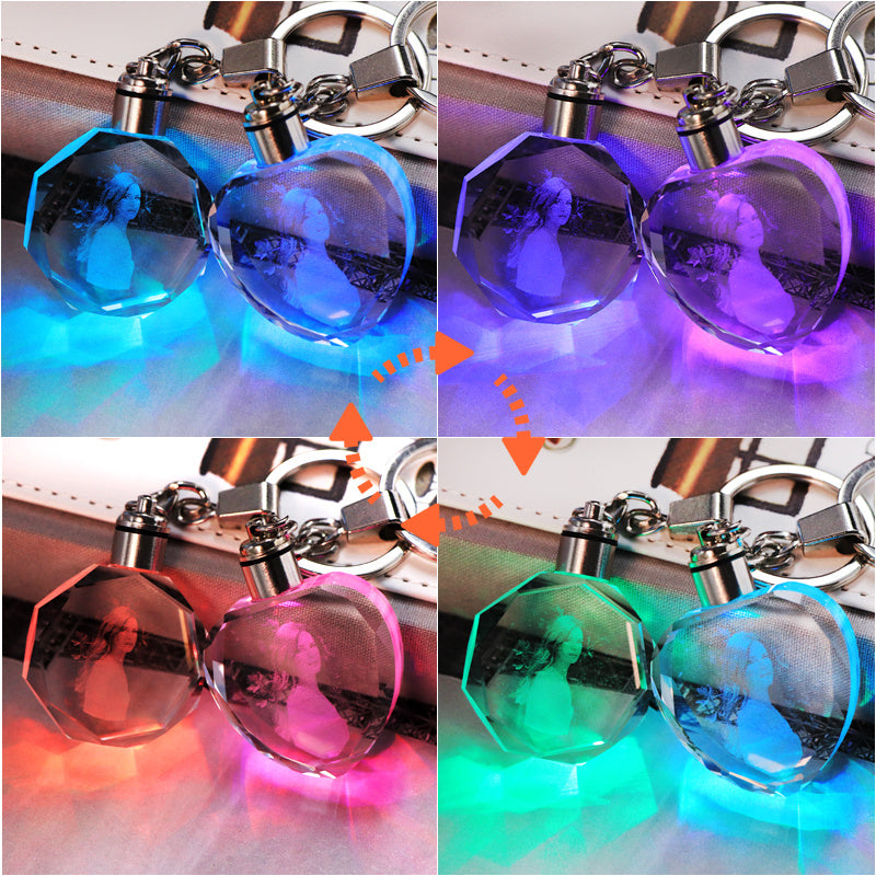 Flag Village K9 Crystal Keychain LED Flashing Custom Carve Family Photo Frame Souvenir Gifts Glass Key Chain Ring Jewelry