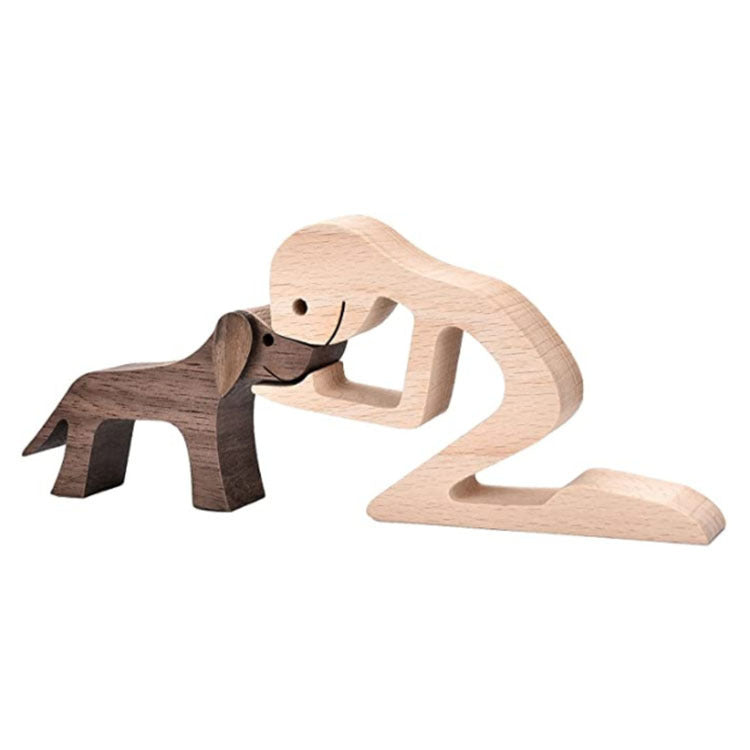 Flag Village DIY Figurine Wood Dog Ornament Sculpture Home Decoration A Man A Dog Wood Sculpture Christmas Gifts Model Decor