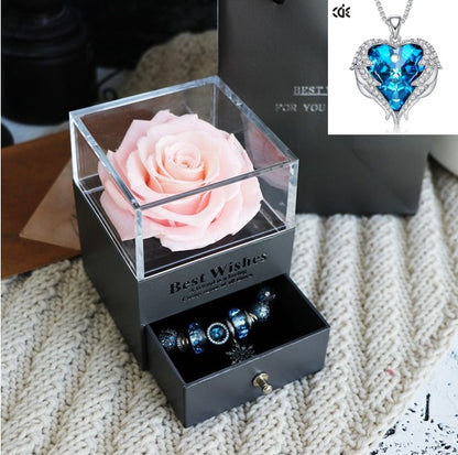 Flag Village Valentines Day Gift Women Rose Jewelry Box Dried Flower Real Flowers Eternal Roses In Box