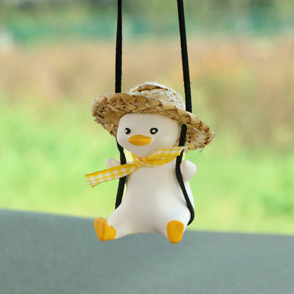 Flag Village Car Pendant Cute Anime Little Duck Swing Auto Rearview Mirror Hanging Ornaments Interior Decoraction Accessories For Girls Gifts