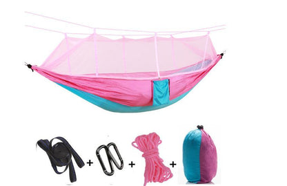 Flag Village Outdoor Parachute Cloth Hammock Couble with Mosquito Net Light Portable Army Green Insect-proof Camping Aerial Tent