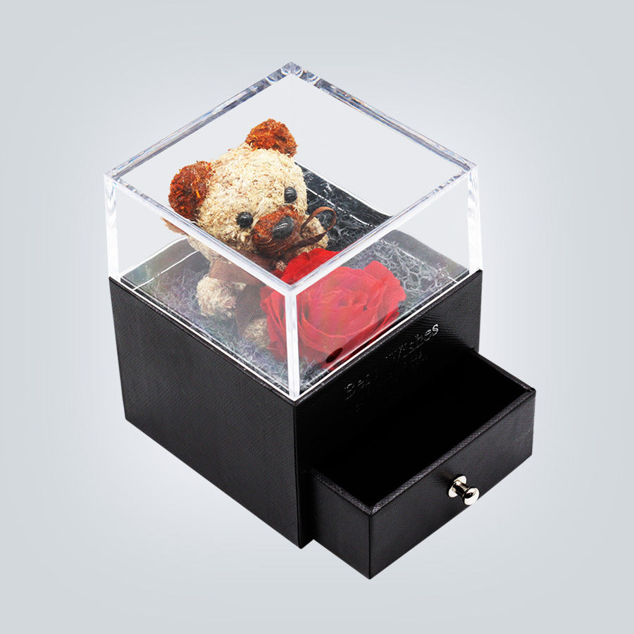 Flag Village Teddy Bear Preserved Flower Jewelry Box Gift