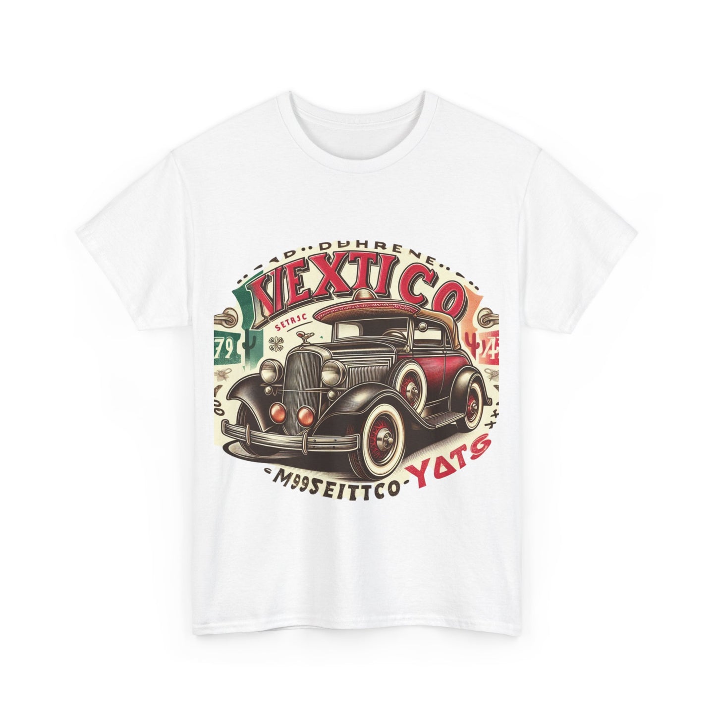 Flag Village Mexico Vintage Car Flag T-SHIRT Heavy Cotton Tee MEX0003