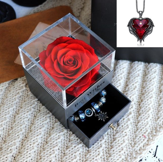 Flag Village Valentines Day Gift Women Rose Jewelry Box Dried Flower Real Flowers Eternal Roses In Box