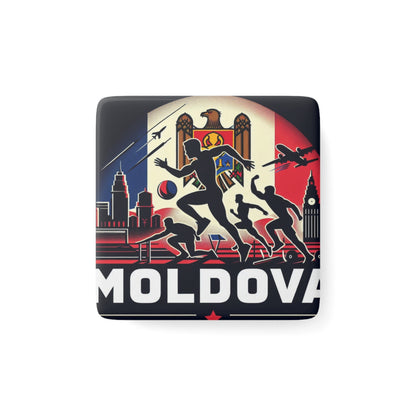 Flag Village Moldova Flag Sporting Porcelain Magnet, Square MDA0005
