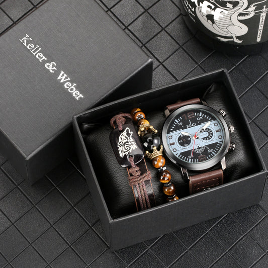 Flag Village New Suit Men's Quartz Watch  Bracelet Gift Set Box