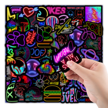 Flag Village Auto Tools 50 New Neon Stickers Car Trunk Phone Water Cup Decoration Stickers