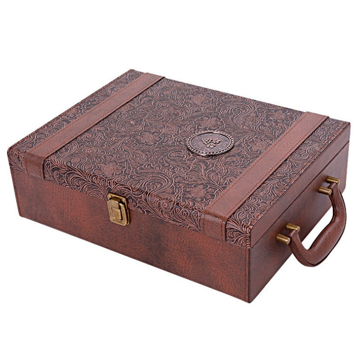 Flag Village Creative Wine Box Leather Gift Box Handmade Home Kitchen Bar Accessories Decor Lafite Wine Holder Wine Packaging Box Friend Gift