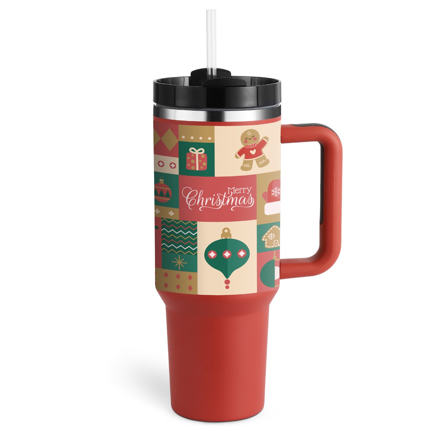 Flag Village 40 Oz Tumbler With Handle Straw Insulated, Stainless Steel Spill Proof Vacuum Coffee Cup Tumbler With Lid Tapered Mug Gifts For Valentine Lover Suitable For Car Gym Office Travel