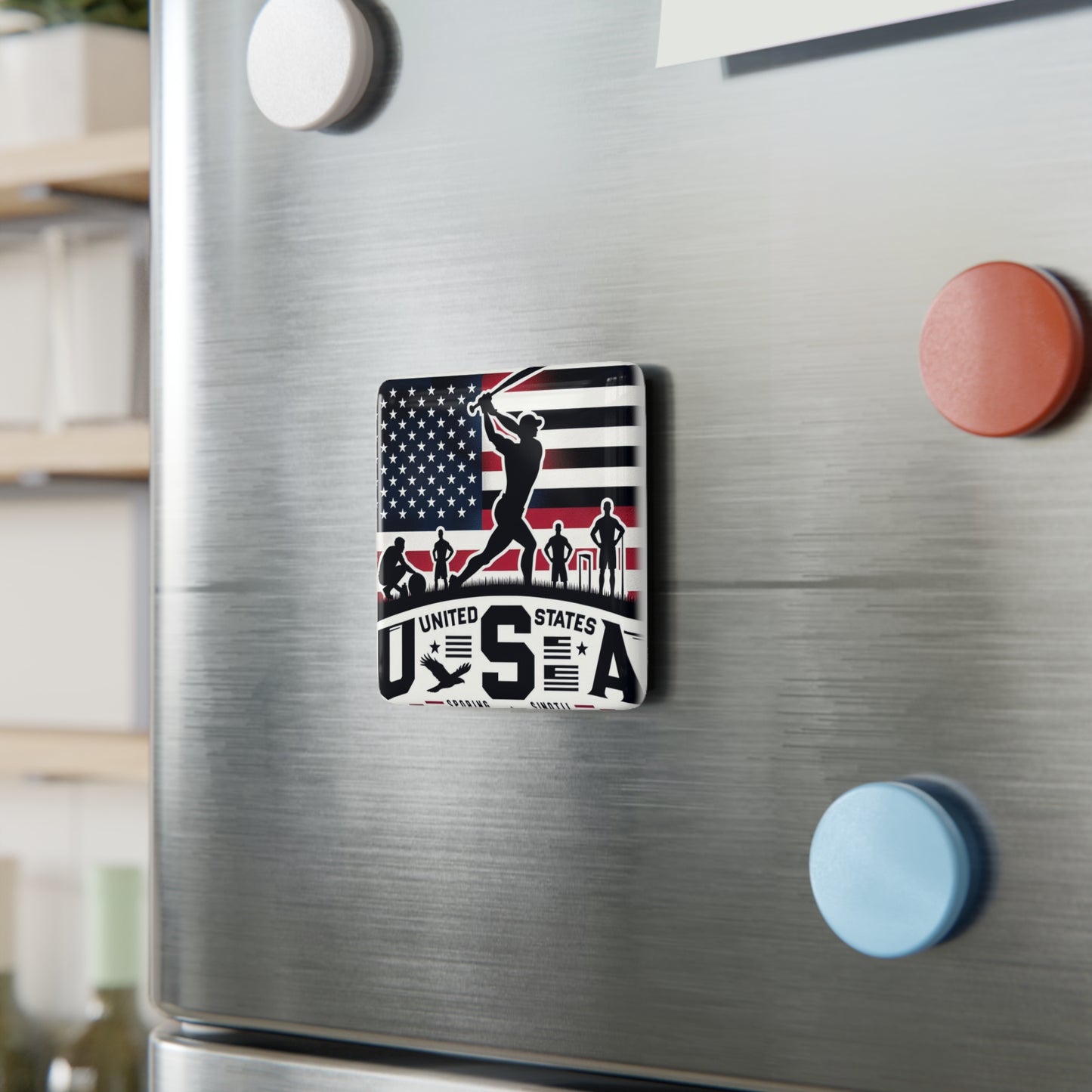 Flag Village United Stetes Flag Sporting Porcelain Magnet, Square USA0006
