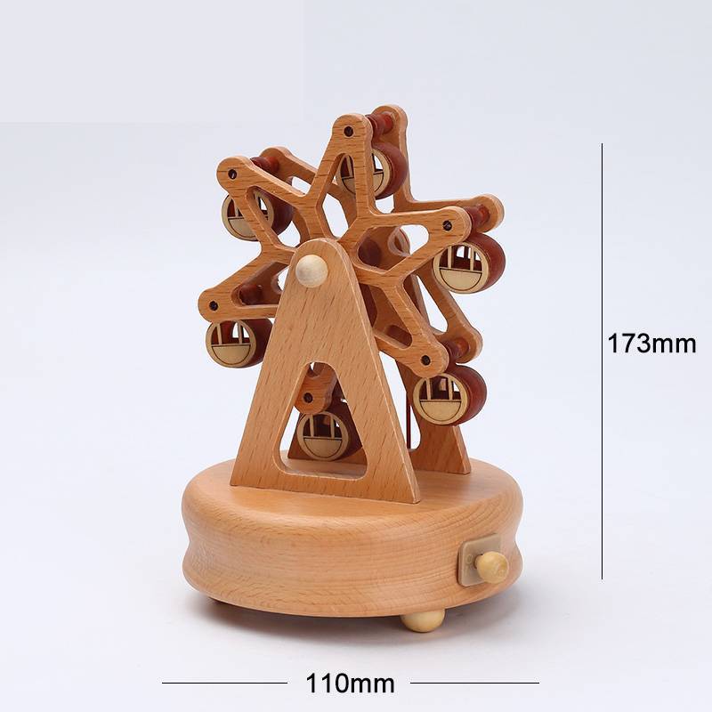 Flag Village Wooden building model music box birthday gift