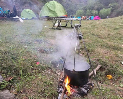 Flag Village Compatible with Apple, Camping outdoor campfire tripod hanging pot picnic fire bracket aluminum alloy tripod camping supplies