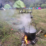 Flag Village Compatible with Apple, Camping outdoor campfire tripod hanging pot picnic fire bracket aluminum alloy tripod camping supplies